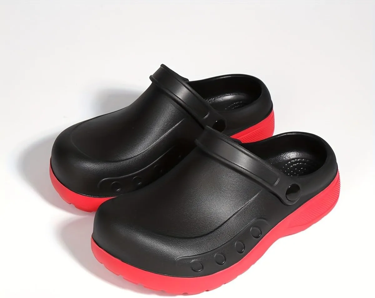 [ Waterproof Chef Shoes] Slip On Waterproof & Oil Proof Hollow Out Chef Shoes, Comfy Non Slip Casual Safety Clogs