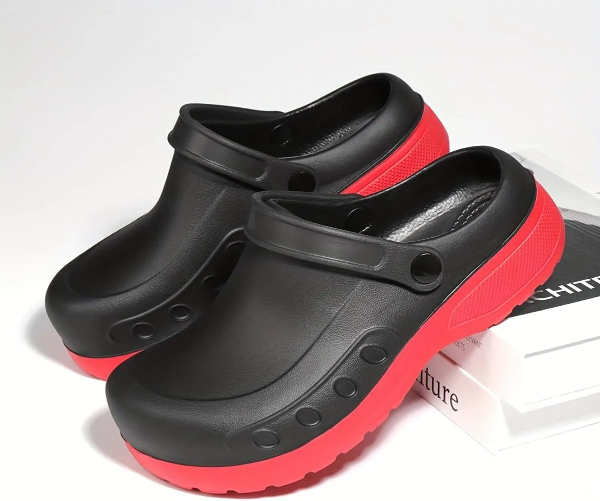 [ Waterproof Chef Shoes] Slip On Waterproof & Oil Proof Hollow Out Chef Shoes, Comfy Non Slip Casual Safety Clogs