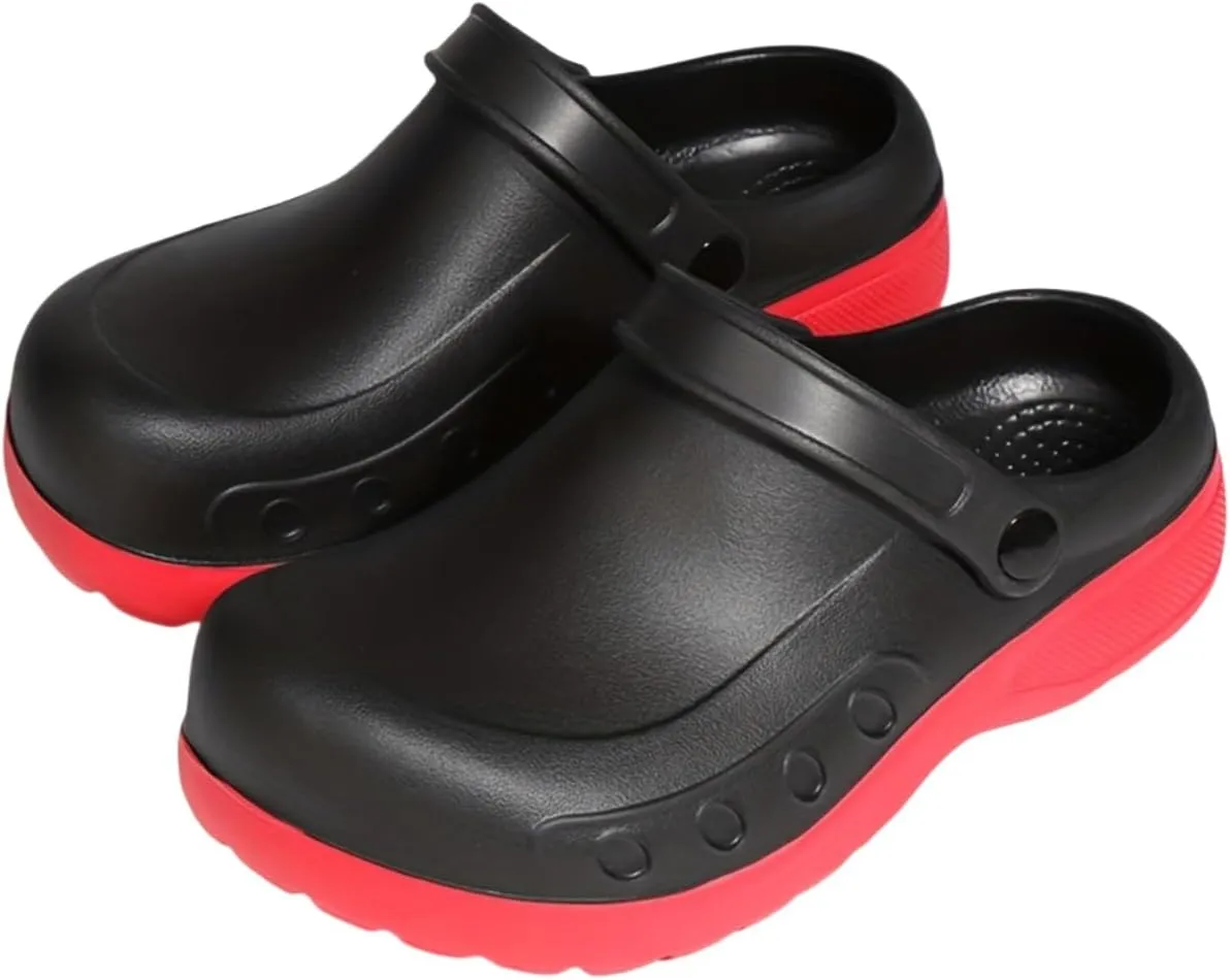[ Waterproof Chef Shoes] Slip On Waterproof & Oil Proof Hollow Out Chef Shoes, Comfy Non Slip Casual Safety Clogs