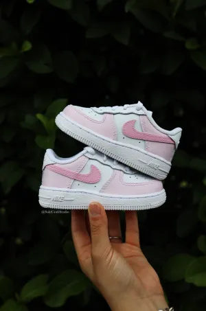 Air Force 1 Low Custom Kids Shoes Bubblegum Pink Hand Painted AF1 Sneakers