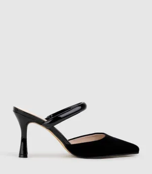 ASHE85 Closed Toe Slide in Black Suede