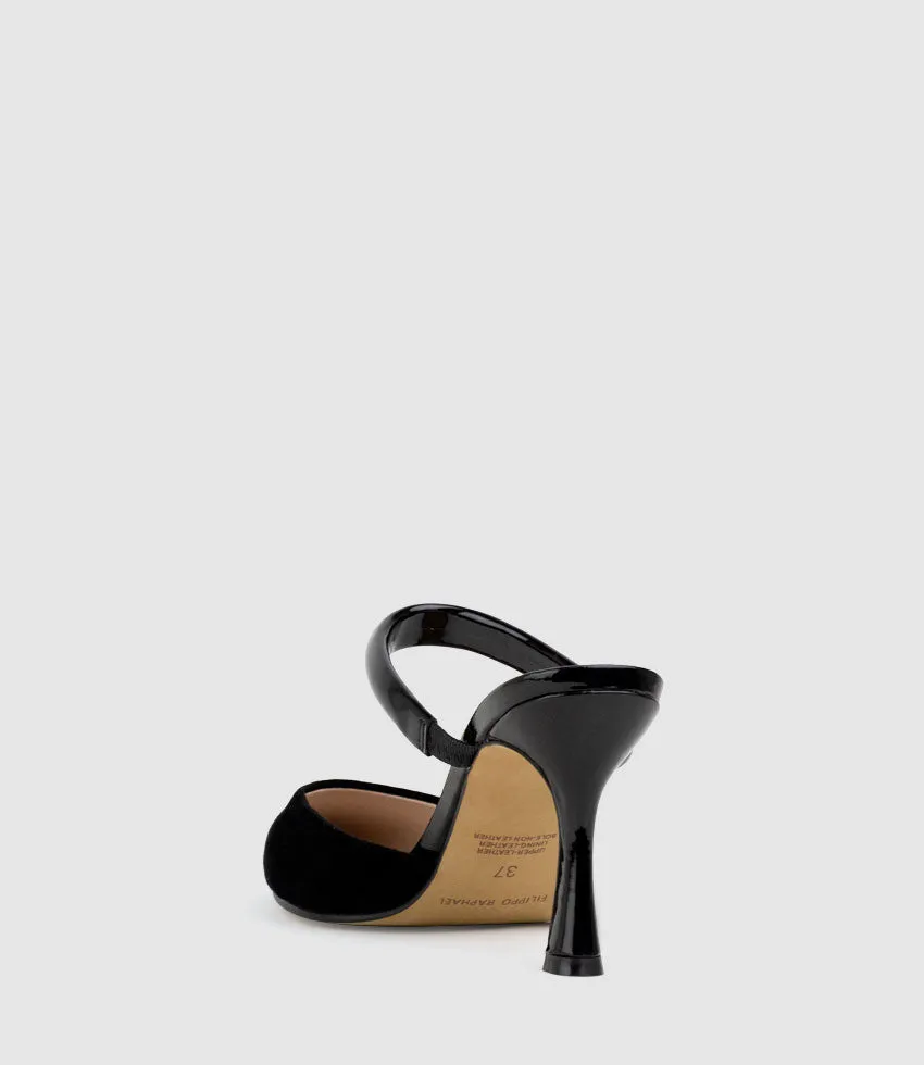ASHE85 Closed Toe Slide in Black Suede