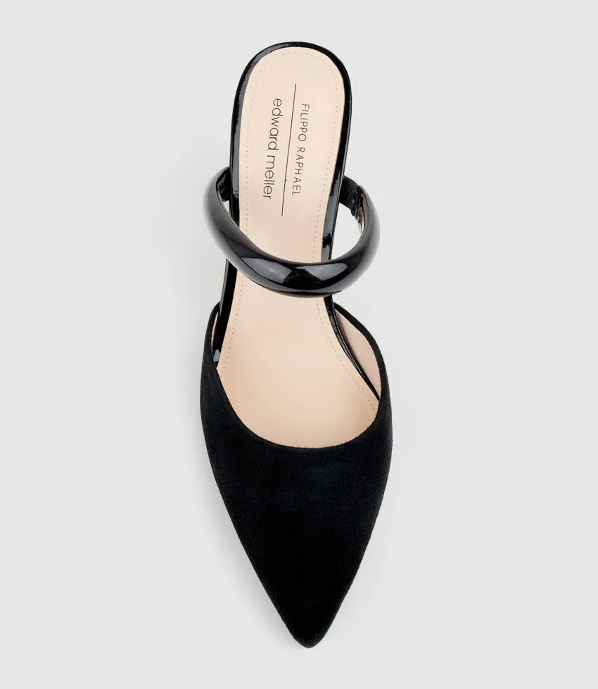 ASHE85 Closed Toe Slide in Black Suede