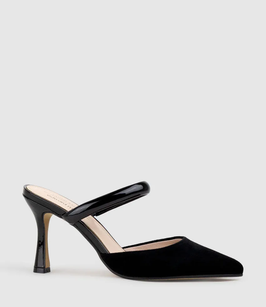 ASHE85 Closed Toe Slide in Black Suede