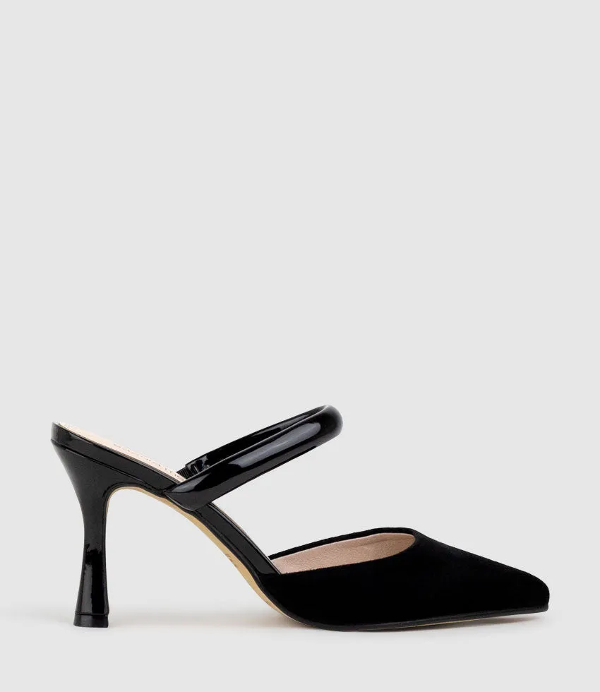 ASHE85 Closed Toe Slide in Black Suede