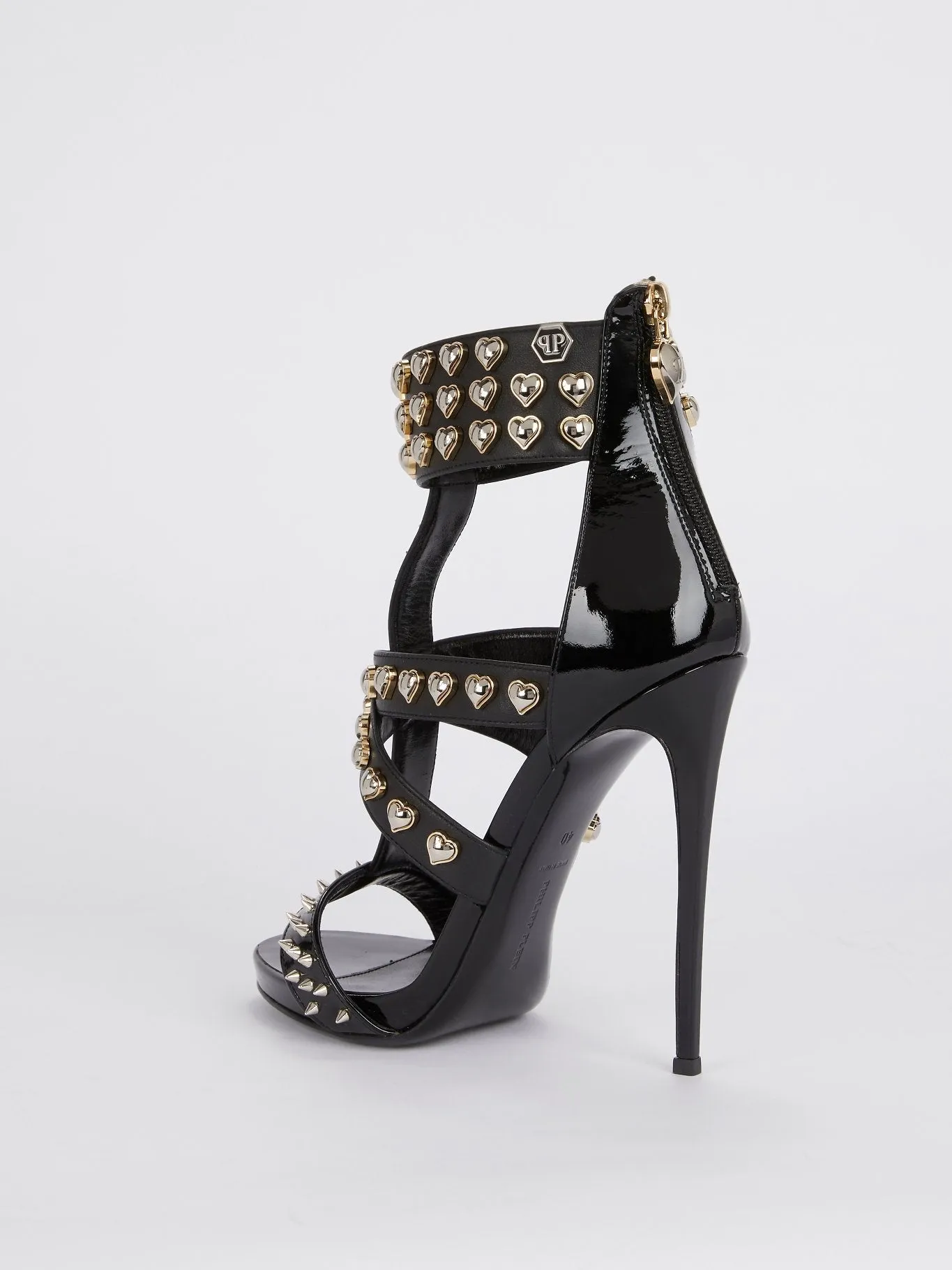 Black Heart Studded Cage Pumps