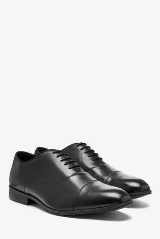 BLACK TOE CAP LEATHER OXFORD SHOES