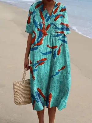Blue Ocean Print Dress