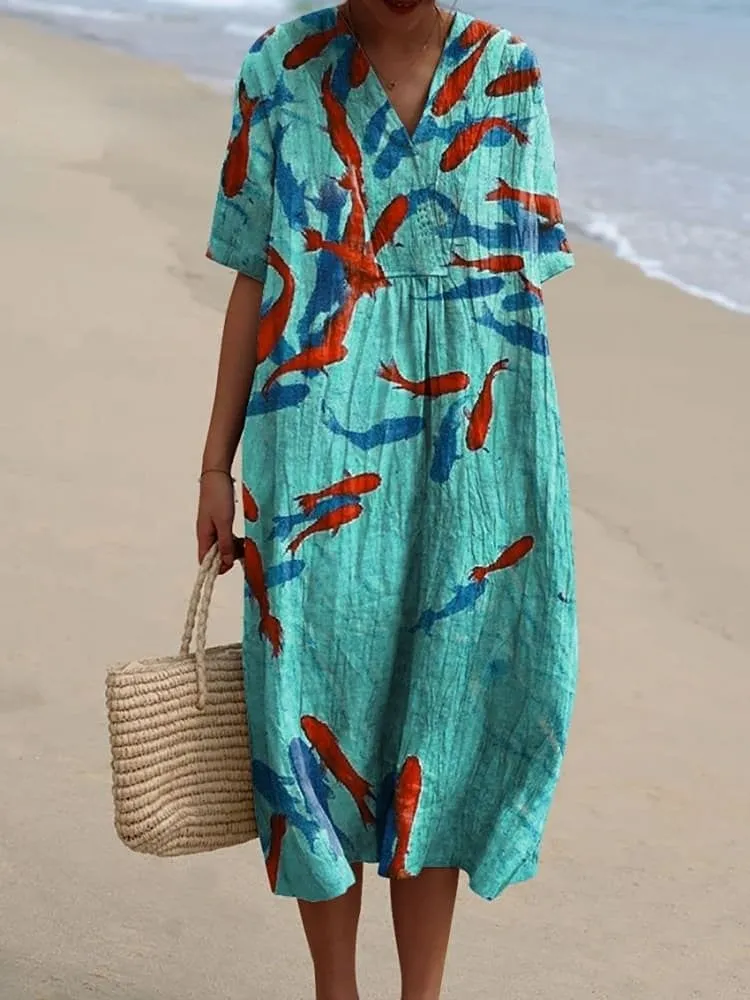 Blue Ocean Print Dress
