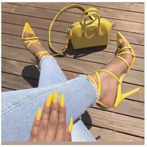 Cape Robbin ADA Yellow Super Strappy Pointy Open Toe Ankle Strap Heel (6)