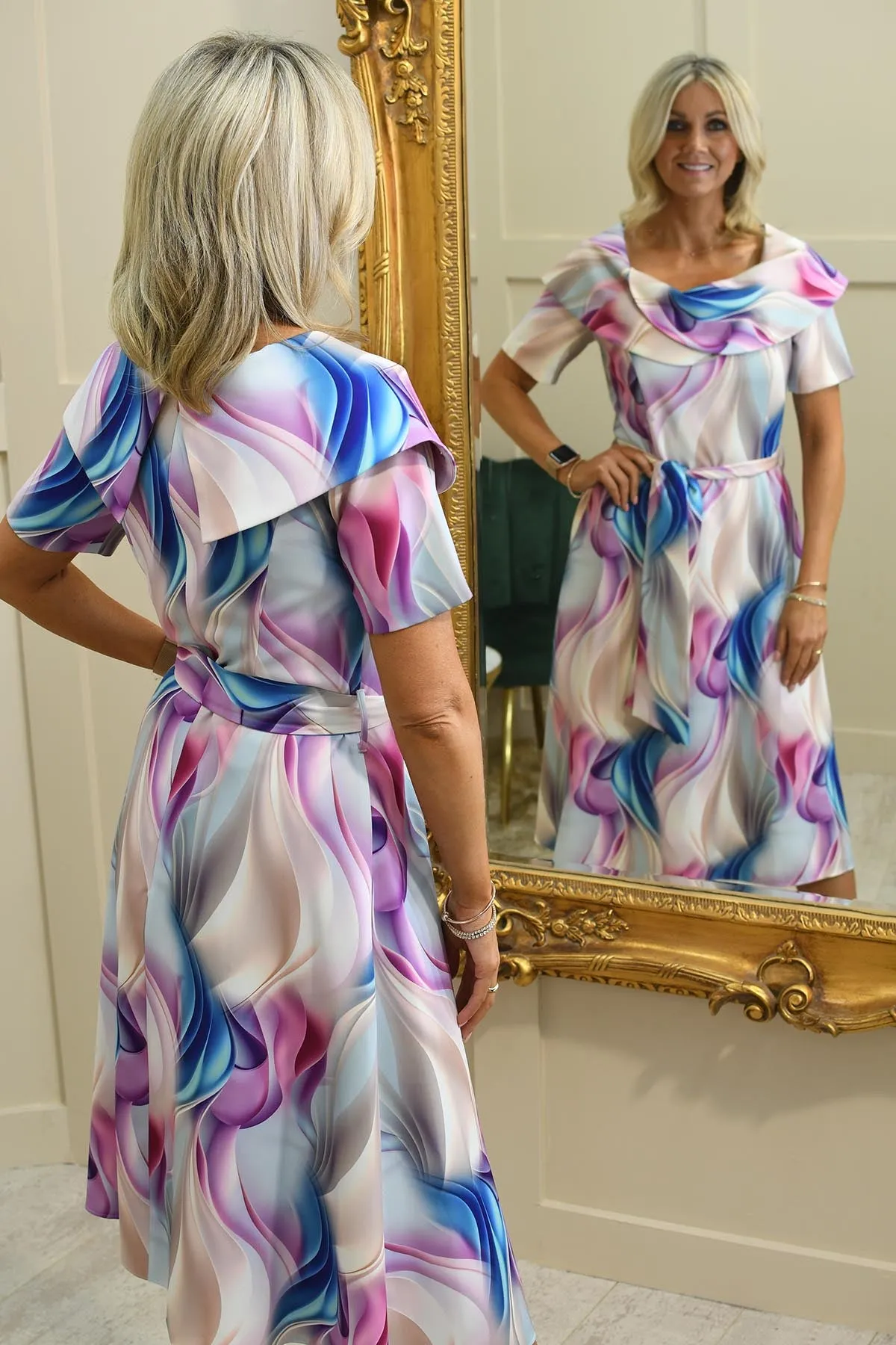 Coco Doll Lilac & Blue Dress With Tie Waist & Layered Neckline- CD217 Gia