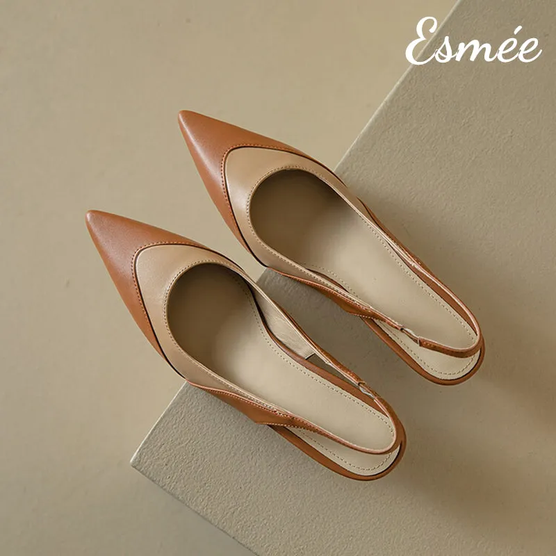 Dual Color Leather High Heel Slingback