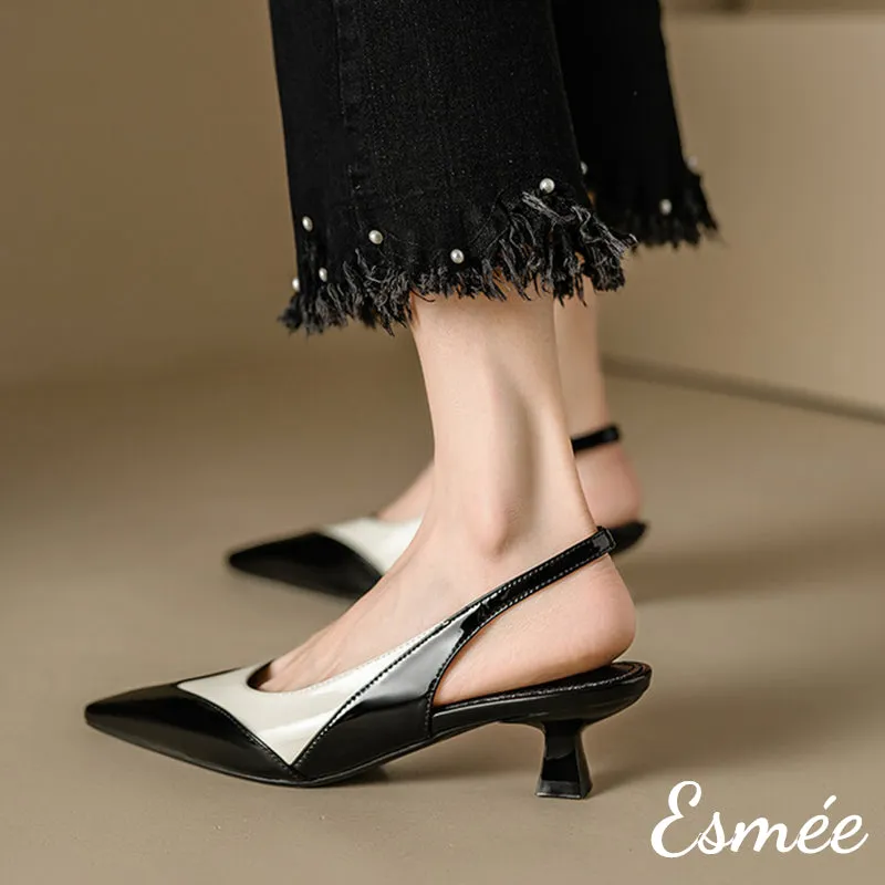 Dual Color Leather High Heel Slingback