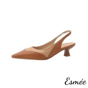 Dual Color Leather High Heel Slingback