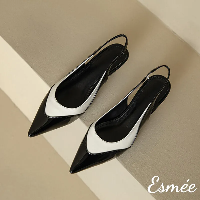 Dual Color Leather High Heel Slingback