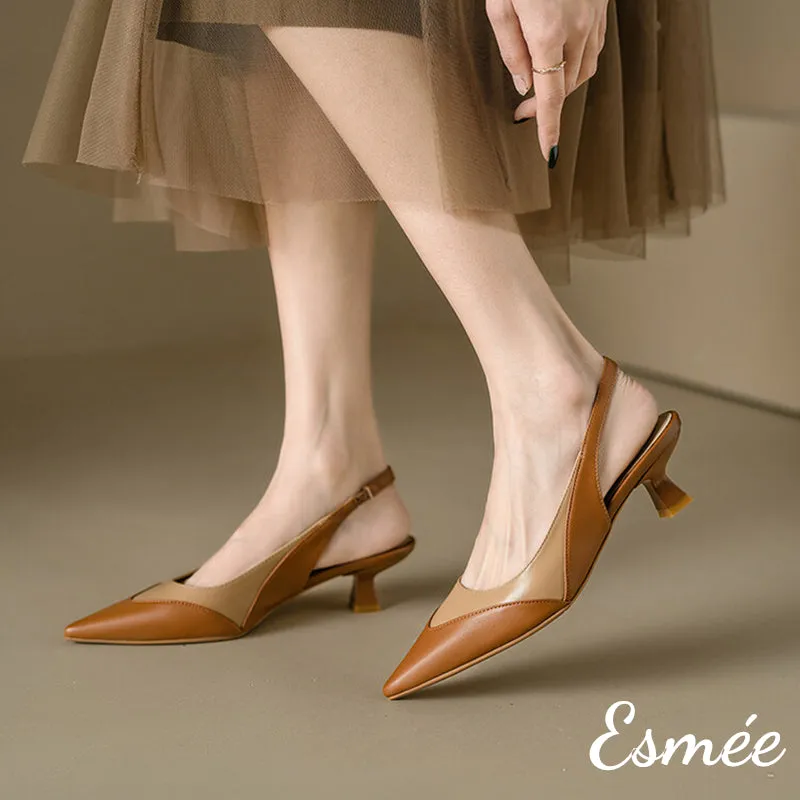 Dual Color Leather High Heel Slingback