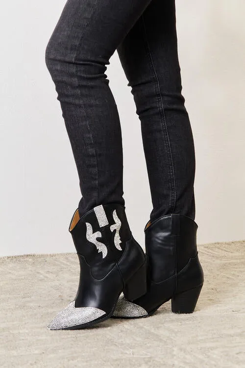 East Lion Corp Black Rhinestone Embellished Pointed Toe Ankle Boots