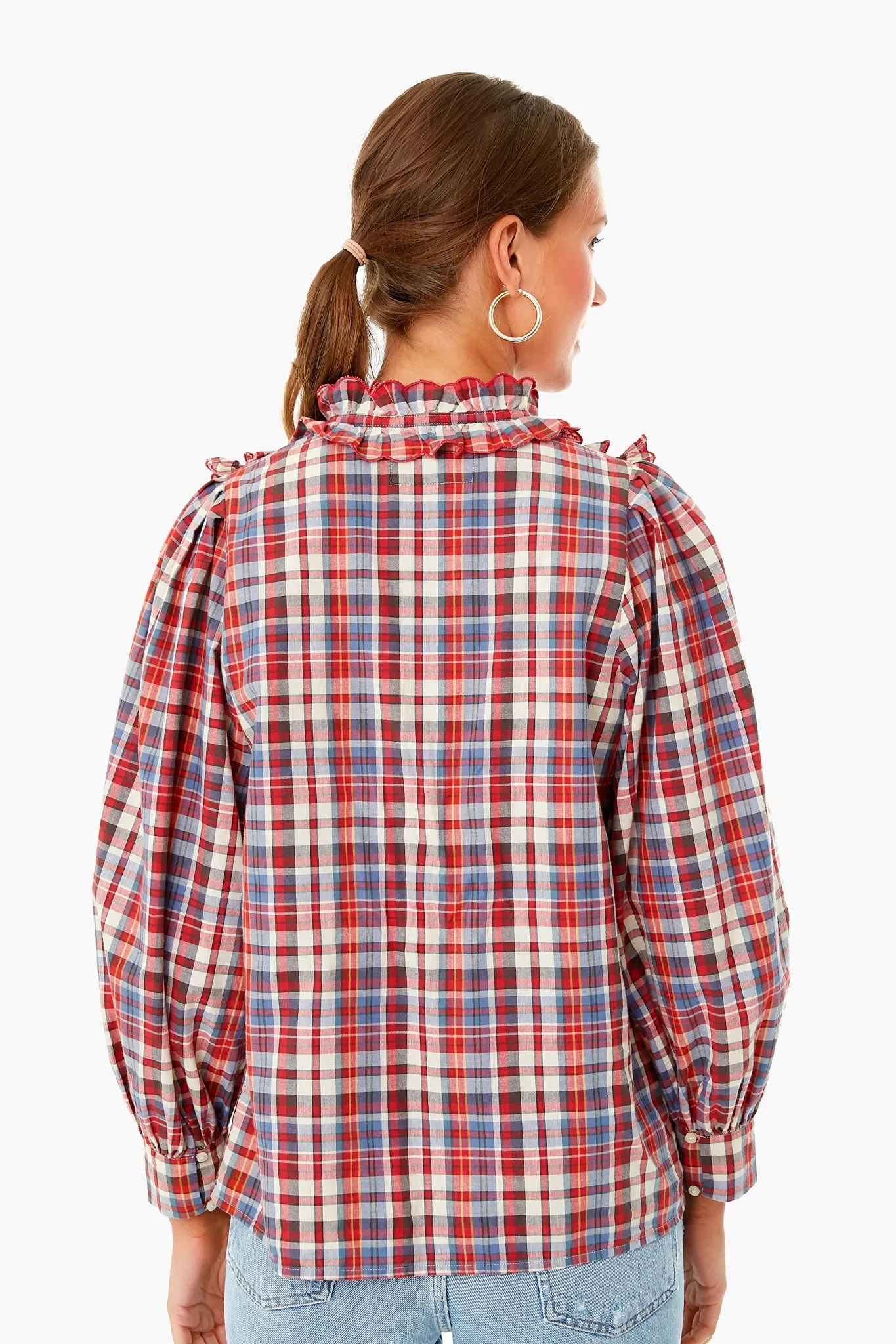 Farmhouse Plaid Tuxedo Button Top