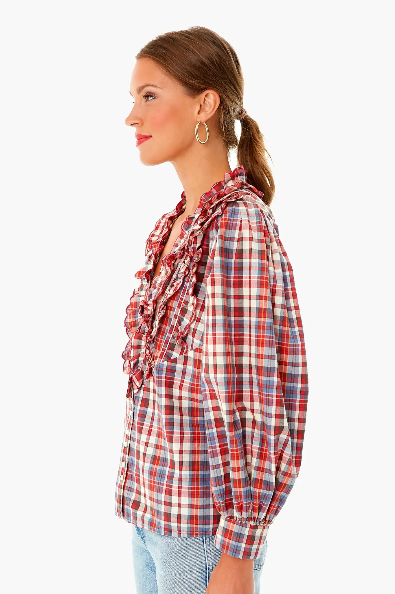 Farmhouse Plaid Tuxedo Button Top