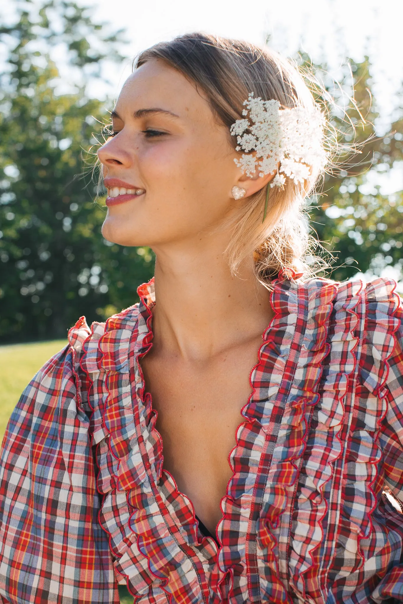 Farmhouse Plaid Tuxedo Button Top