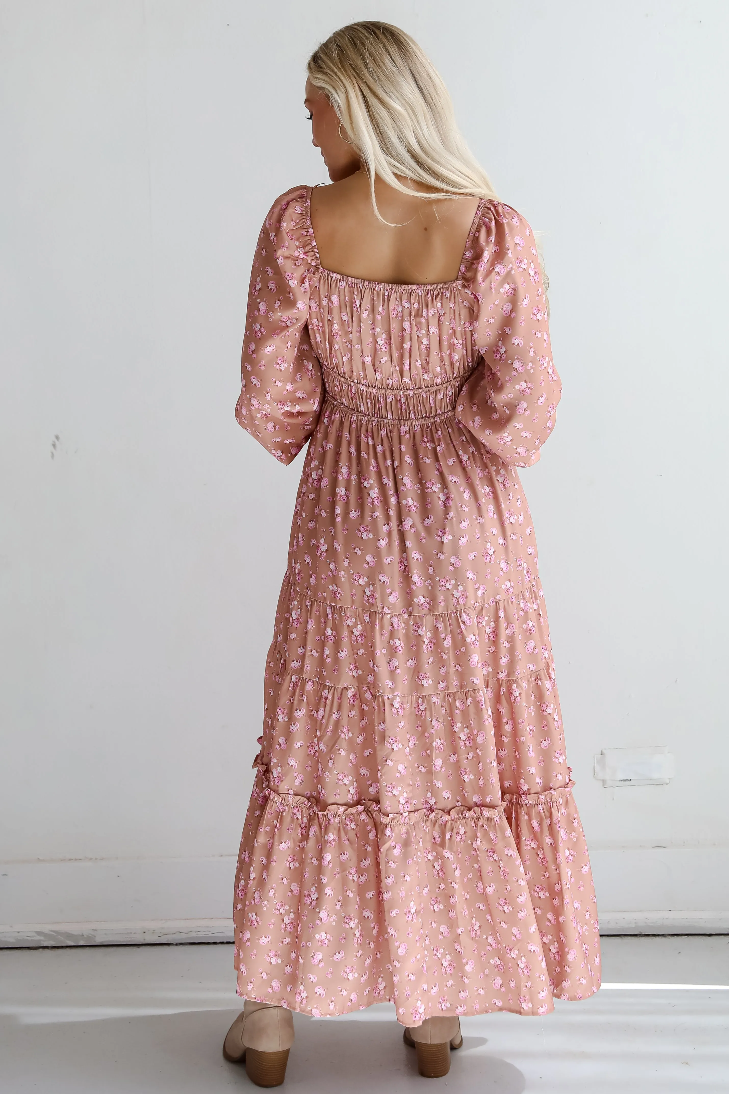 FINAL SALE - Dynamic Sensation Taupe Floral Tiered Maxi Dress