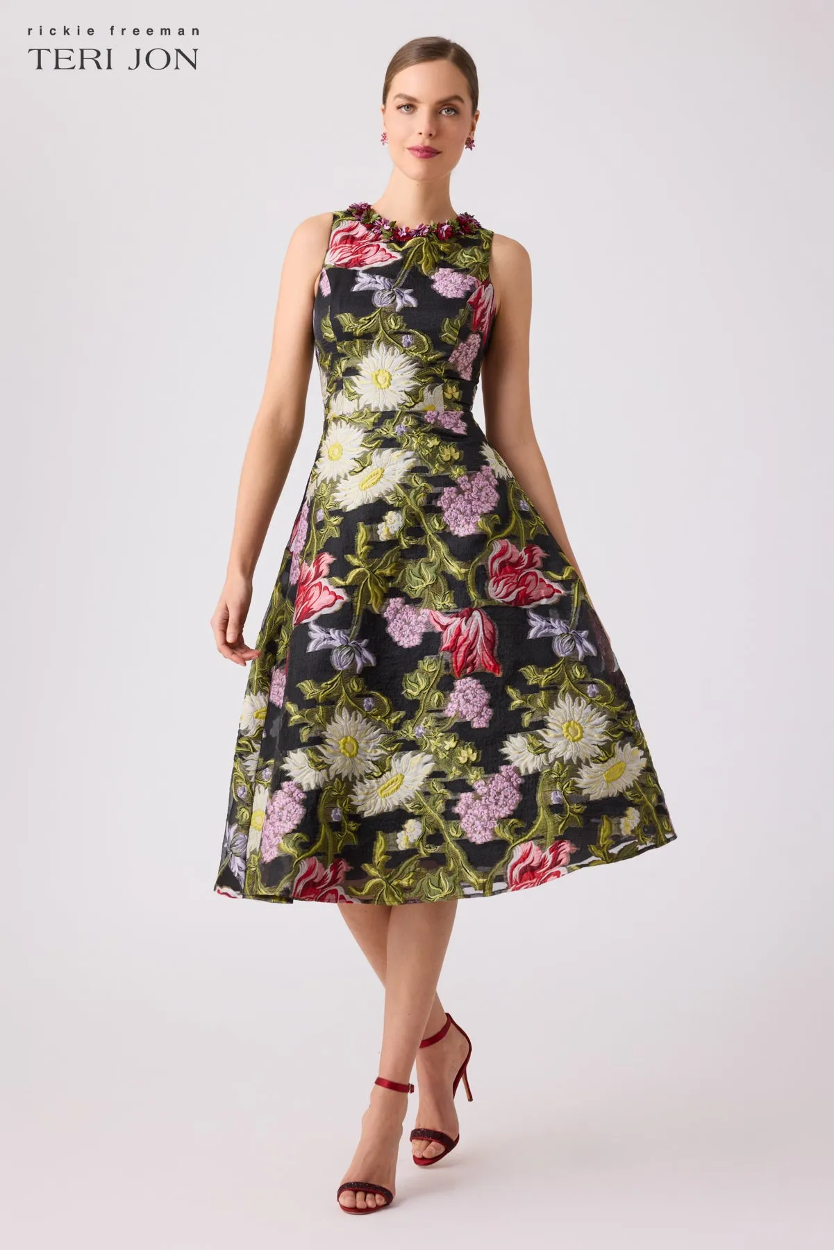 Floral Jacquard Halter Dress