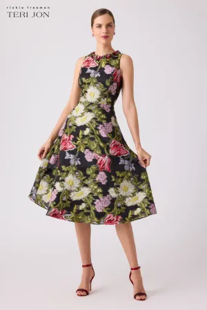 Floral Jacquard Halter Dress