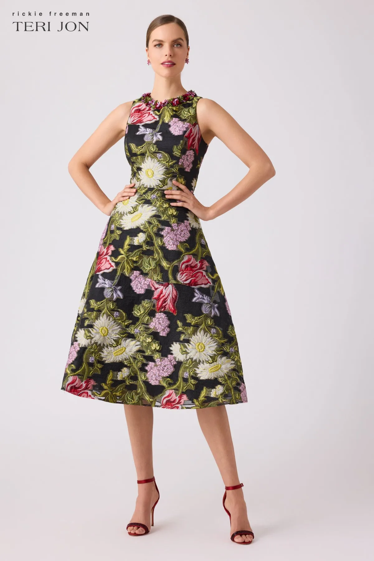 Floral Jacquard Halter Dress