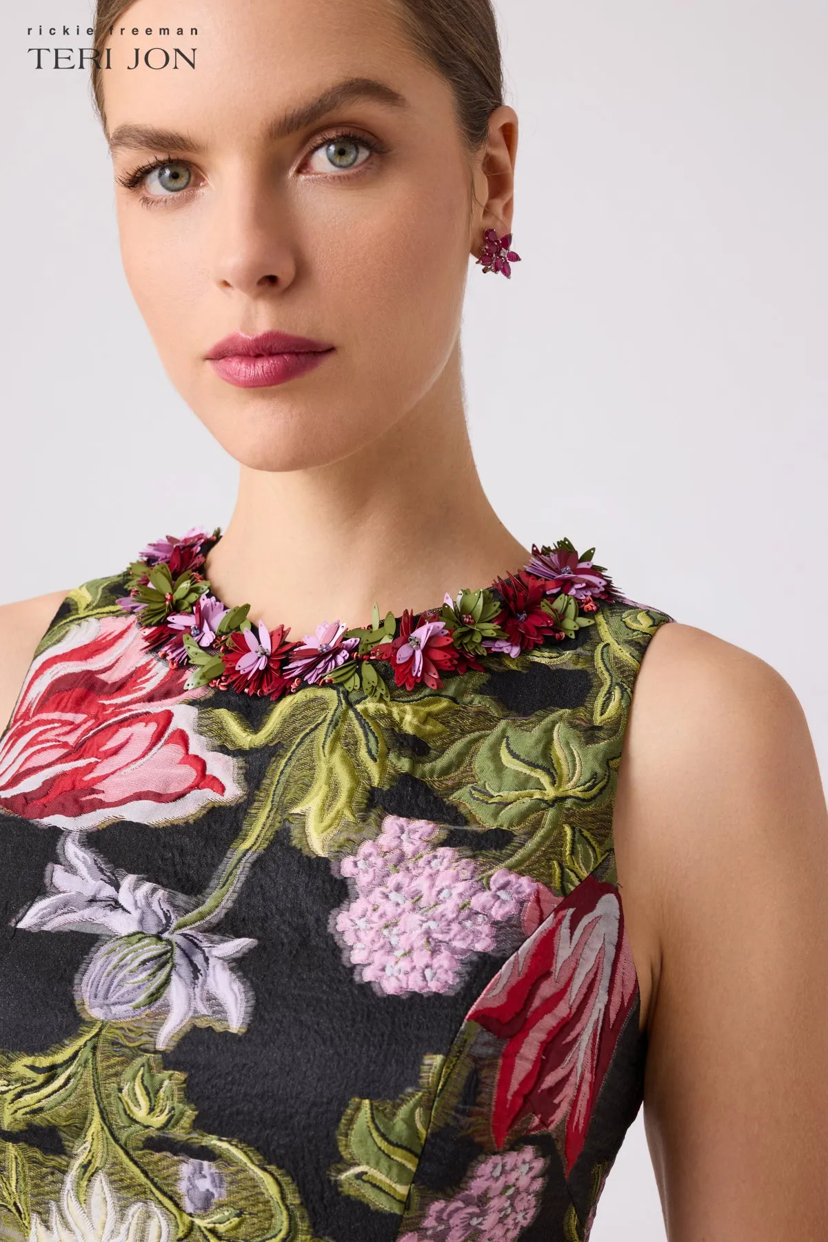 Floral Jacquard Halter Dress