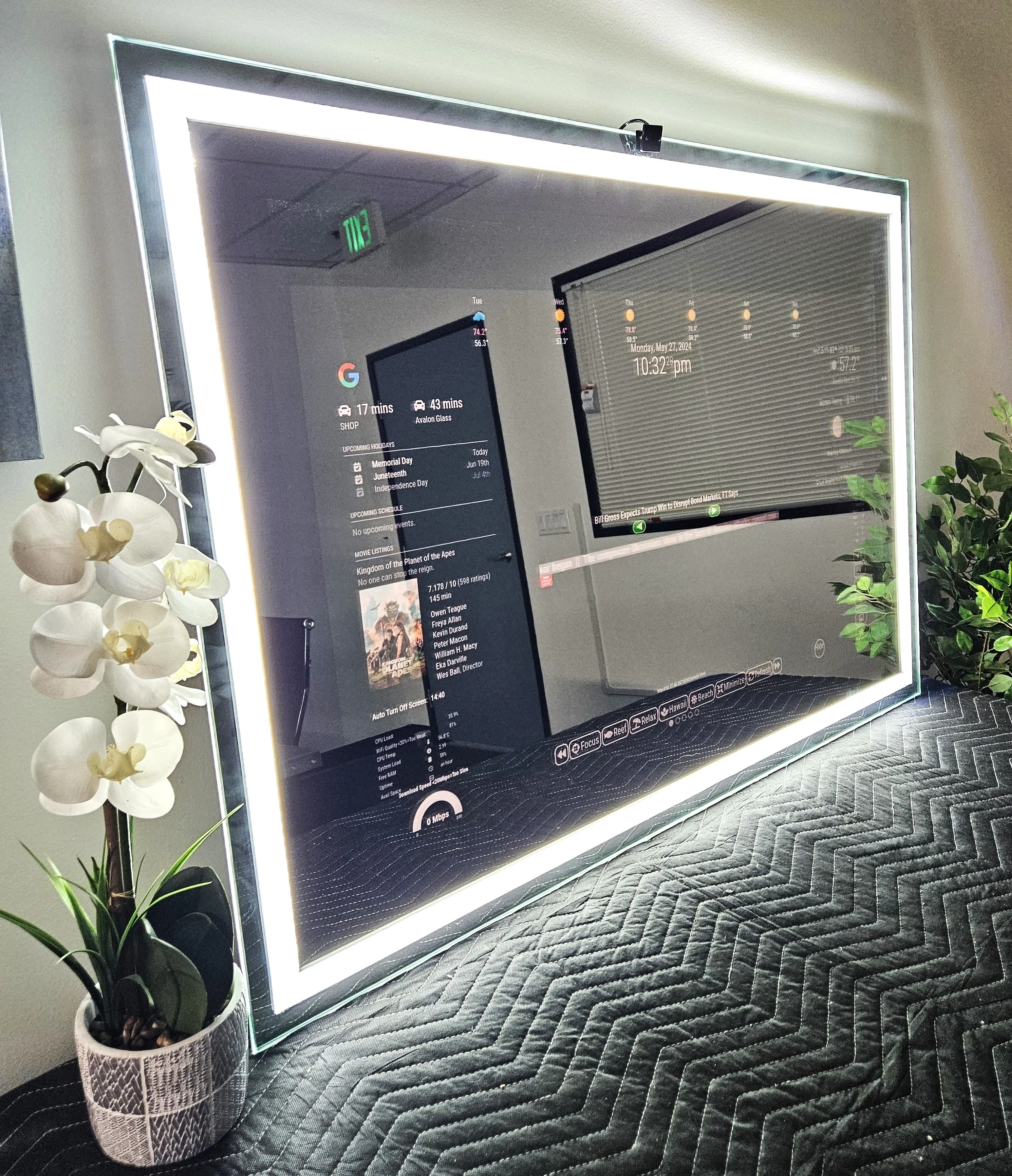 Frameless Google Assistant Smart Vanity Mirror - 32" Samsung 4K QLED - 36" X 24" X 2"