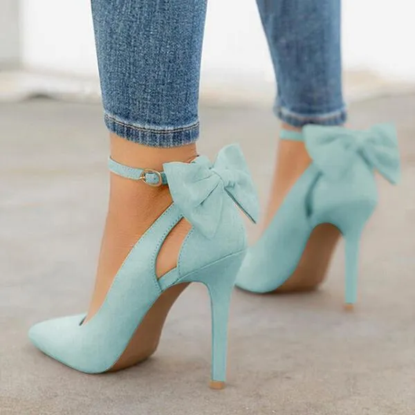 Kimemoda  Womens High Heels Bow Tie Ankle Strap Wedding Dress Pumps
