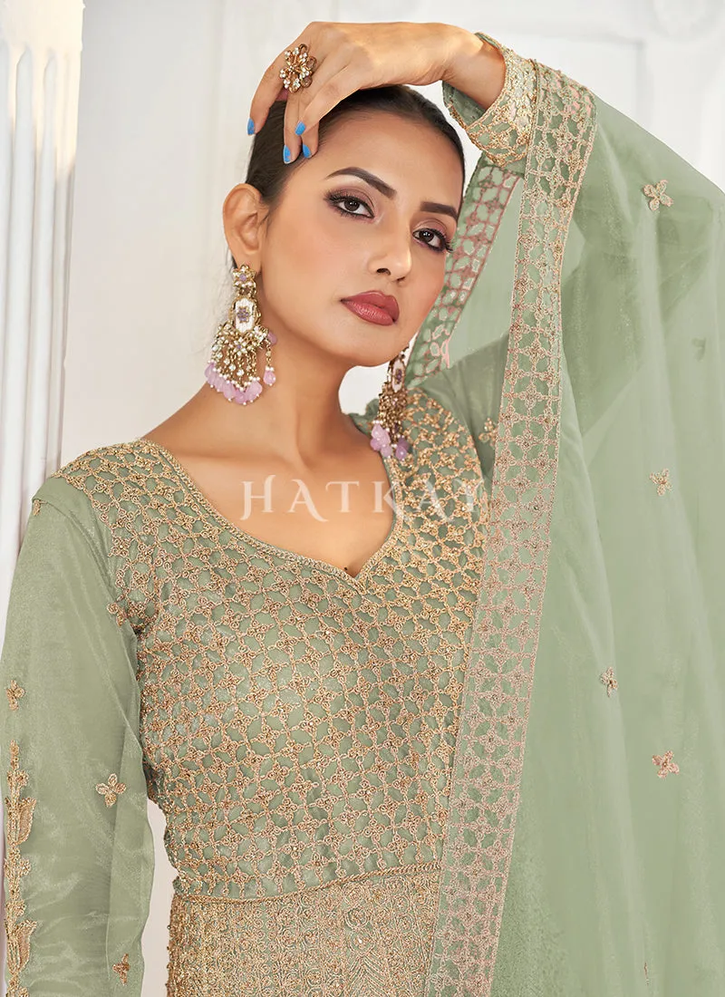 Light Green Designer Anarkali Suit