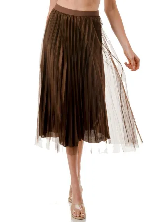 MESH PLEATED LONG SKIRT