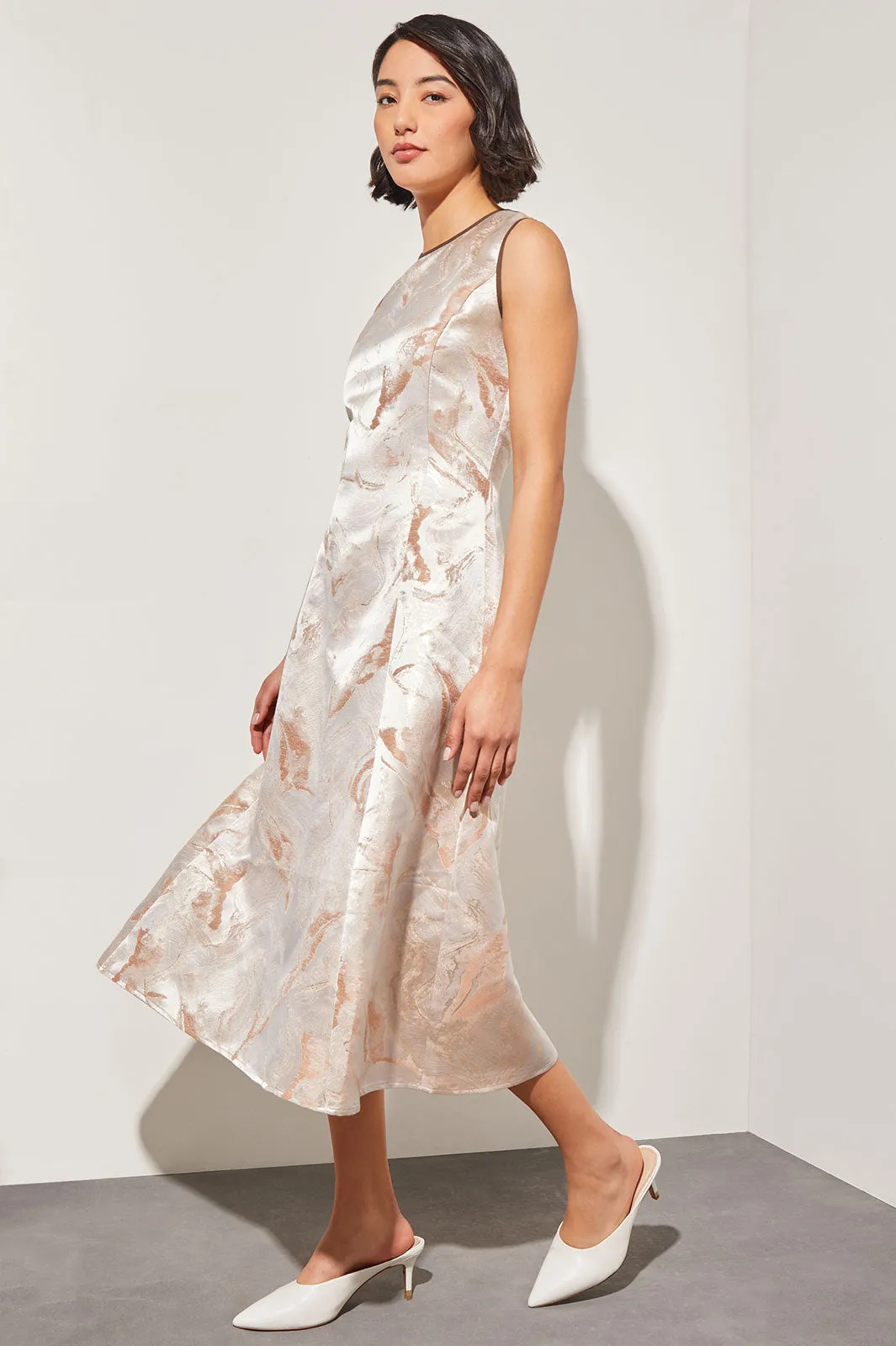 Modern Fit Midi A-Line Dress - Shimmer Woven Jacquard