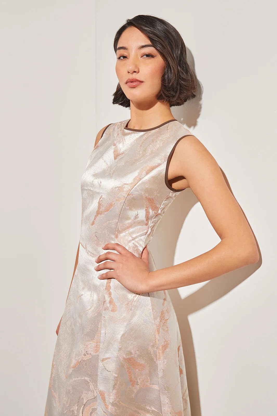 Modern Fit Midi A-Line Dress - Shimmer Woven Jacquard