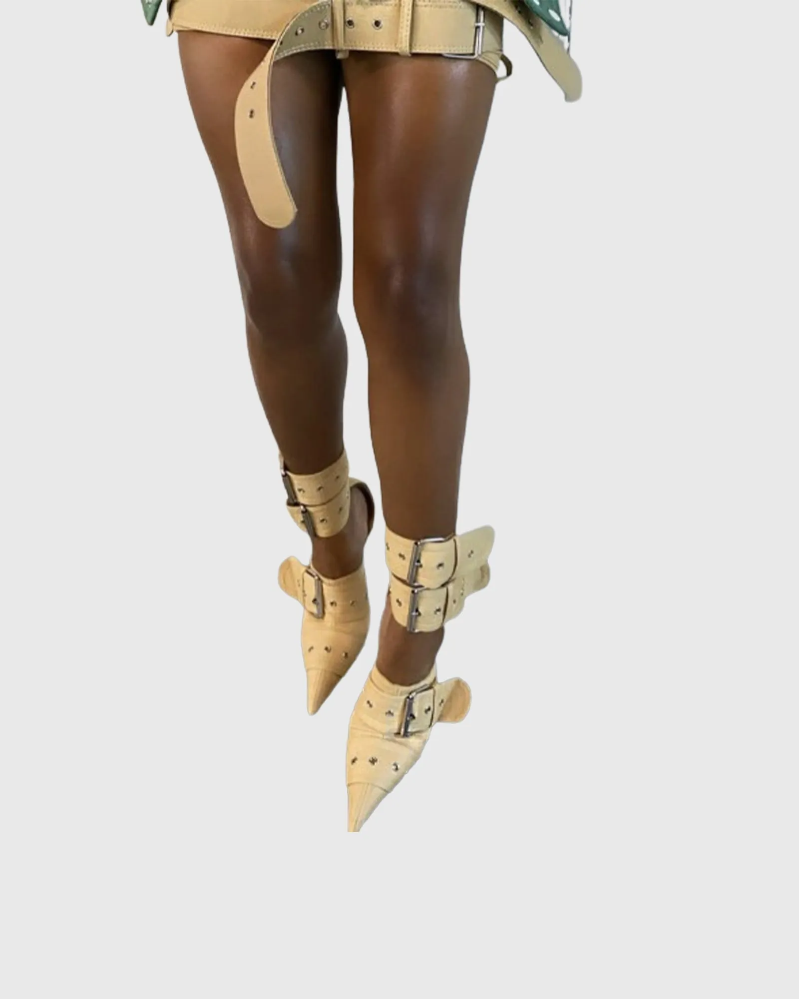 Nicia Buckle Denim Strap Pumps In Apricot
