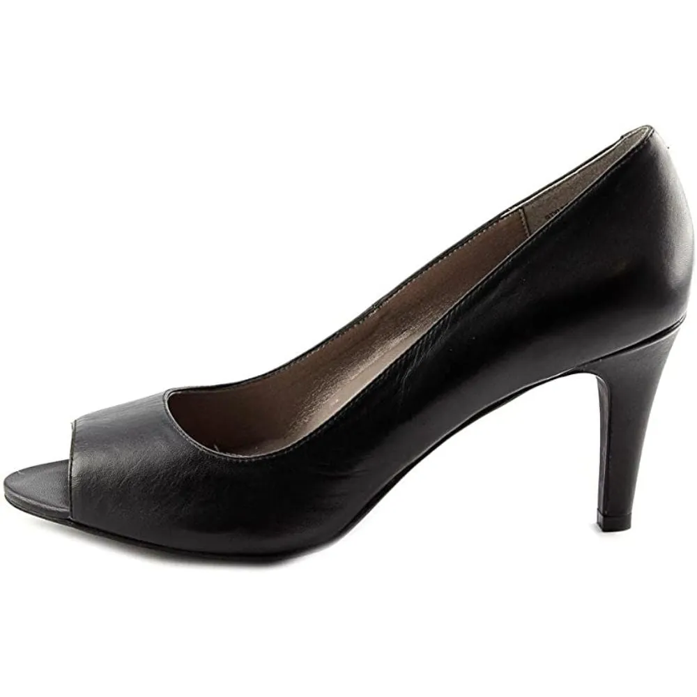 PeeptoePump Black Leather Easy Spirit Pumps