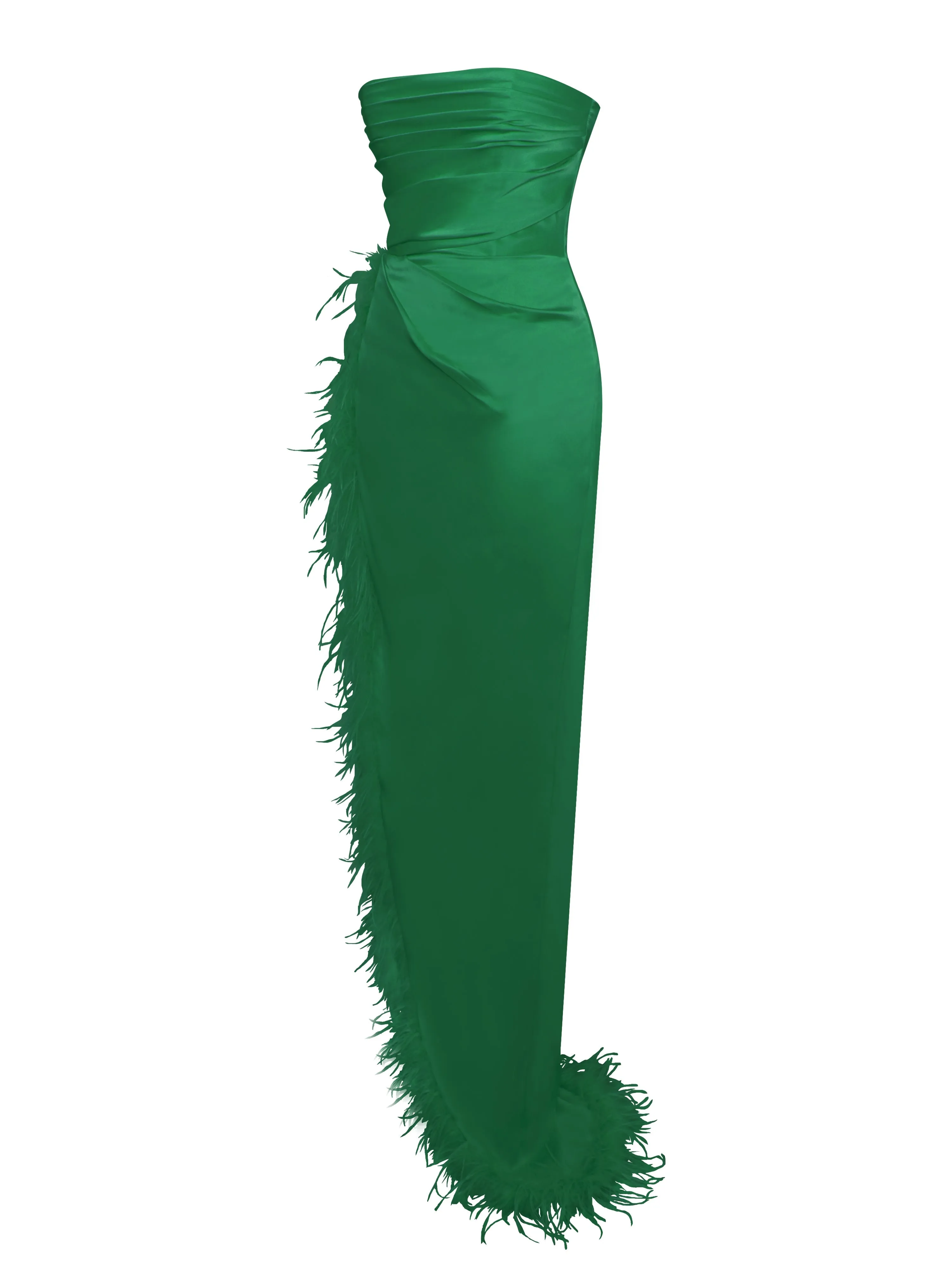 Perrin Emerald Green Feather Graceful Dress High Slit Gown