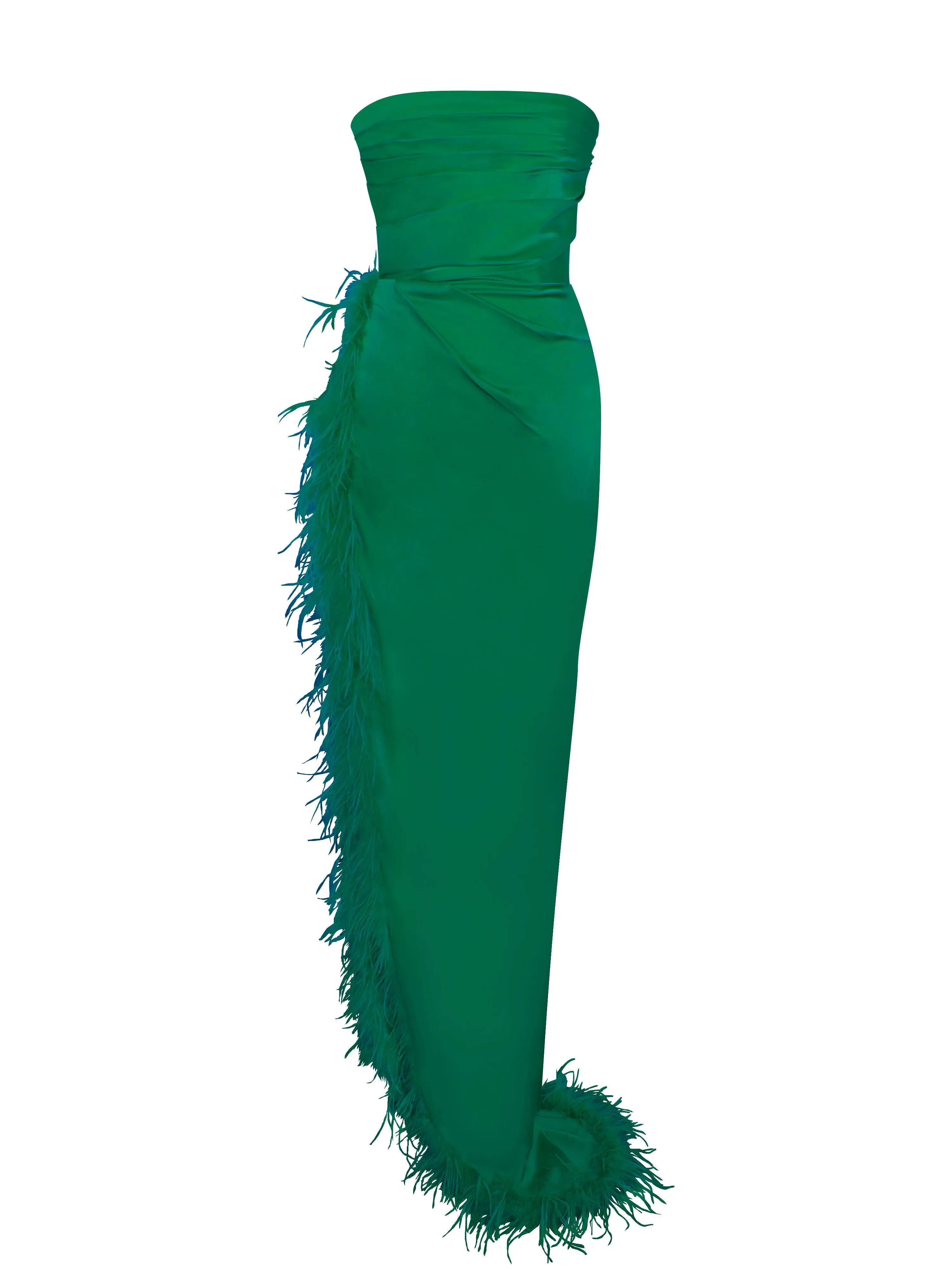 Perrin Emerald Green Feather Graceful Dress High Slit Gown
