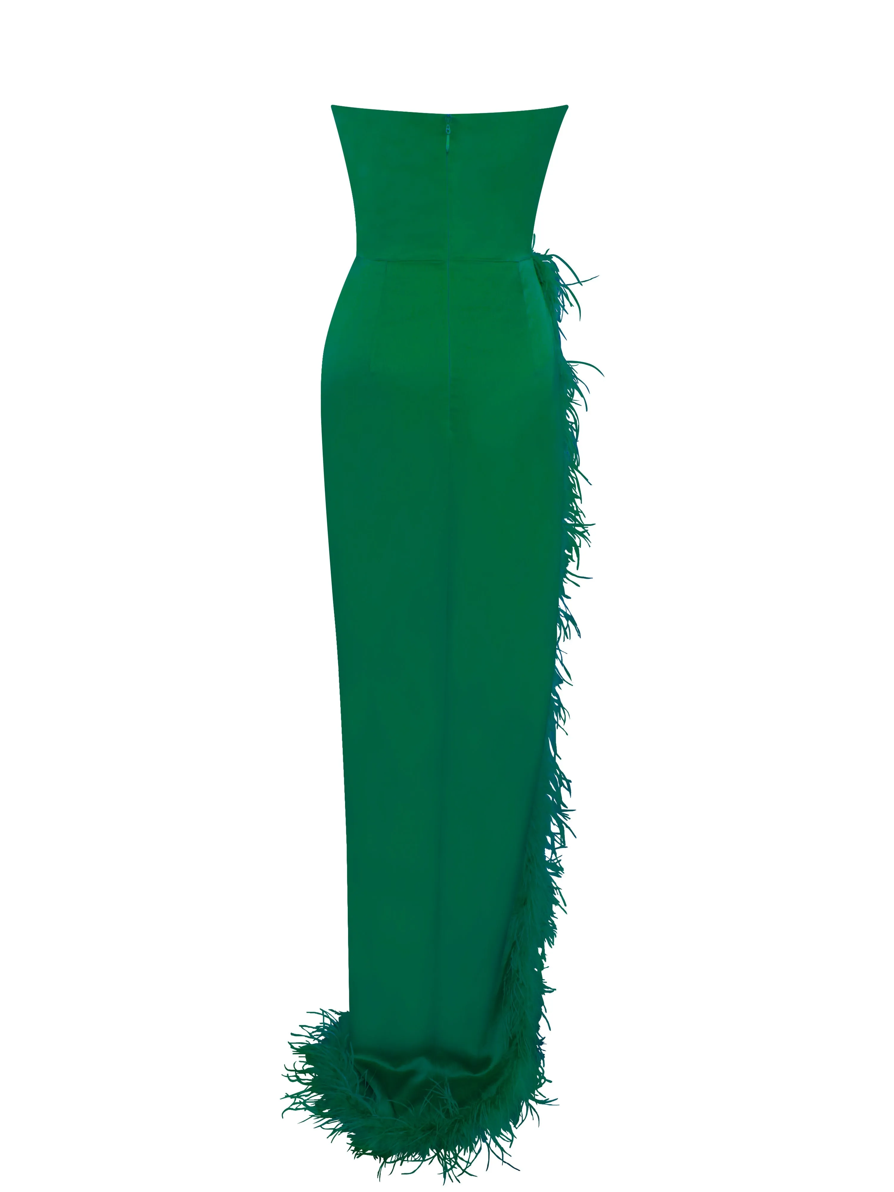 Perrin Emerald Green Feather Graceful Dress High Slit Gown