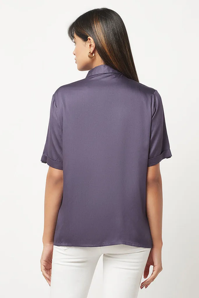 Purple Embellished Satin Shirt