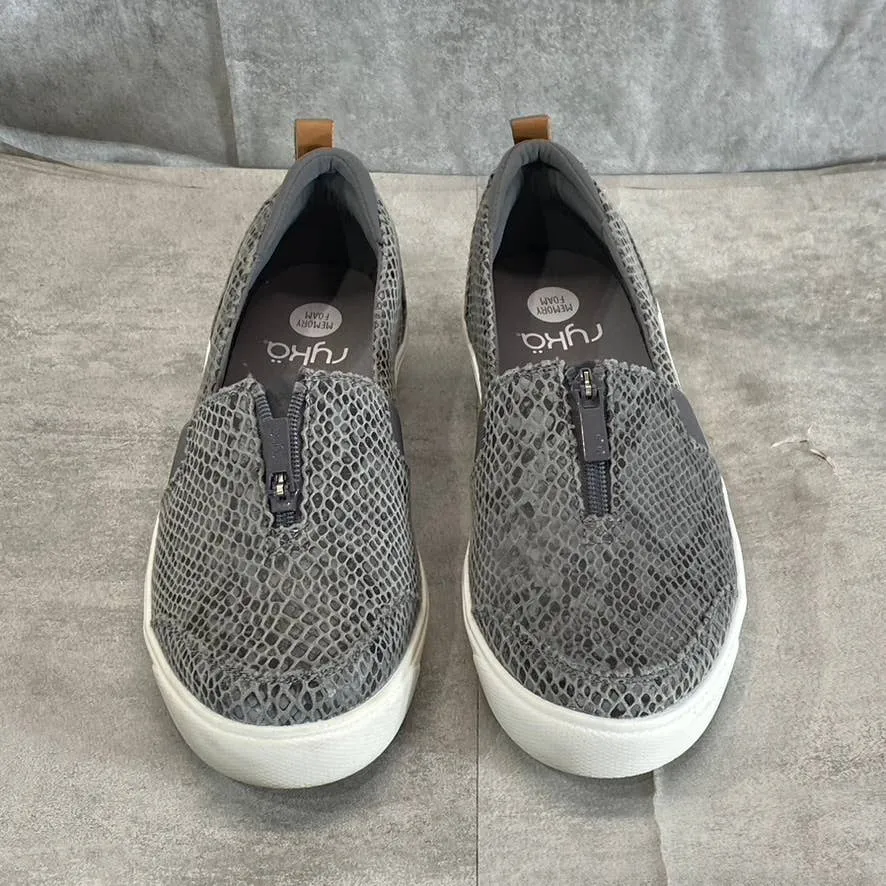 RYKA Women's Quiet Grey Vivvi Embossed Stain-Resistant Slip-On Sneakers SZ 8.5