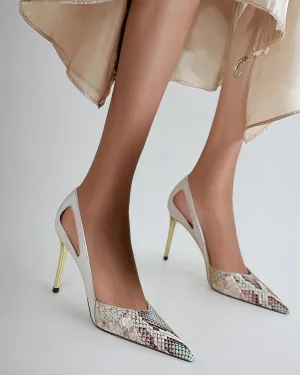 Saima Snake Print Cutout Pumps In White