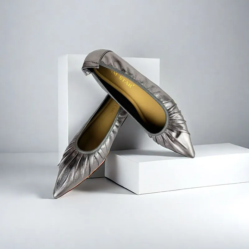 SS22006  Pointy Leather pumps with gathering details with extra cushion (new)