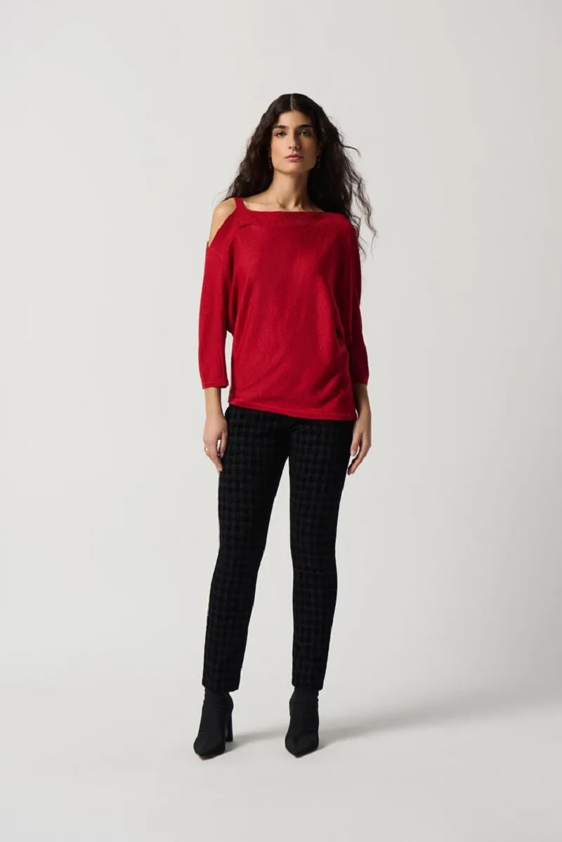 Sweater Knit One-Shoulder Top in Lipstick Red 234916 by Joseph Ribkoff