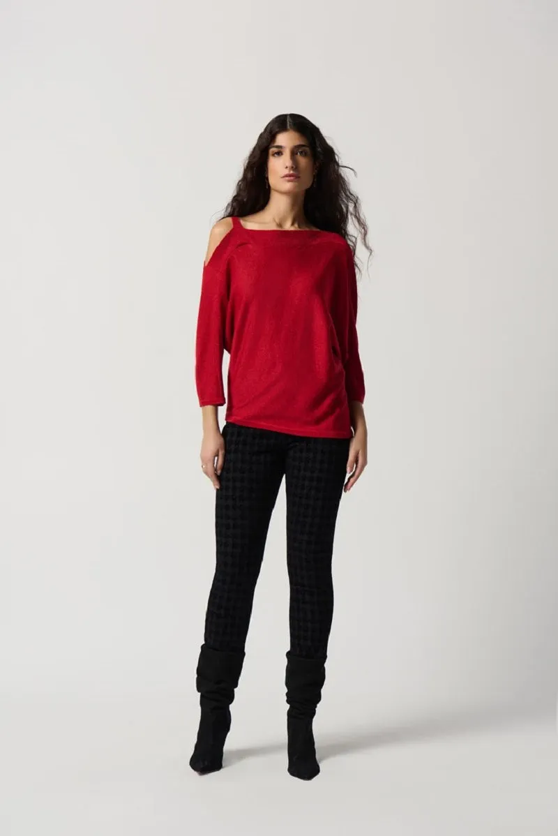 Sweater Knit One-Shoulder Top in Lipstick Red 234916 by Joseph Ribkoff