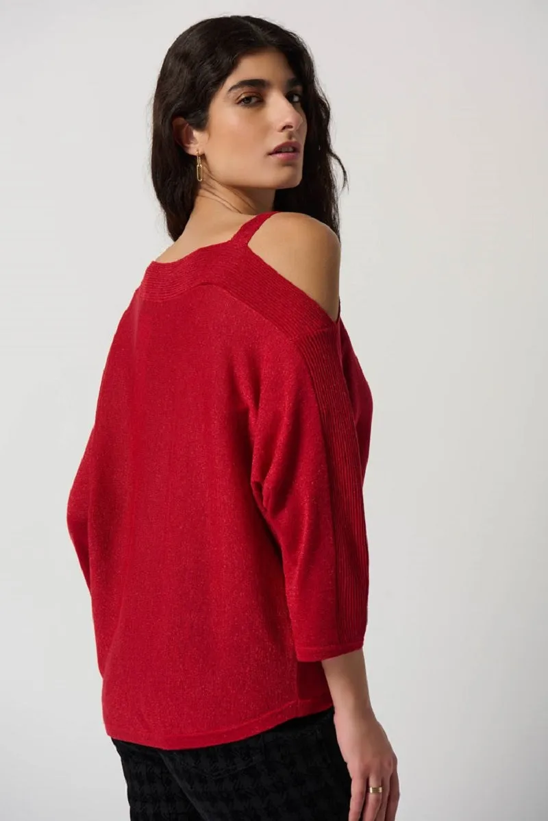 Sweater Knit One-Shoulder Top in Lipstick Red 234916 by Joseph Ribkoff