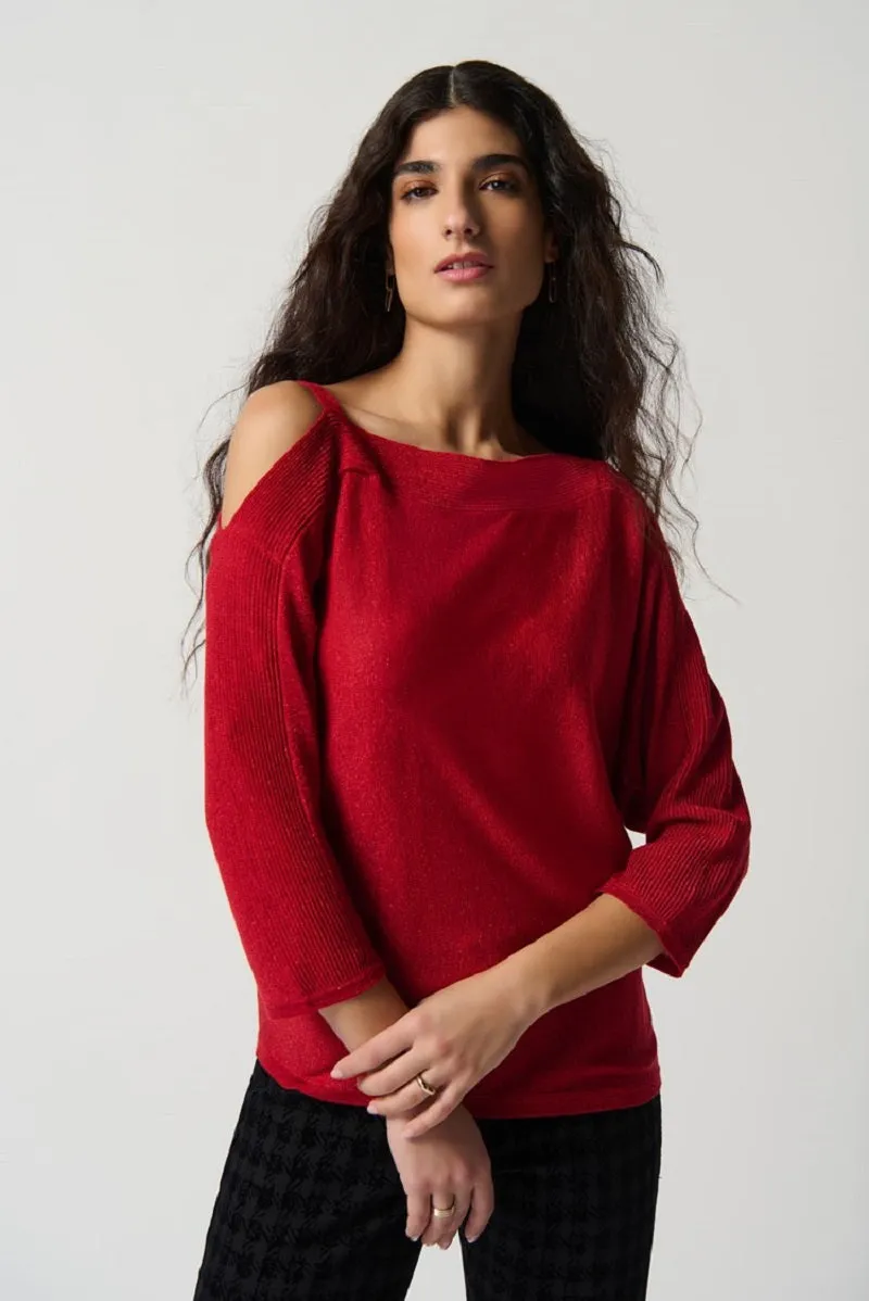 Sweater Knit One-Shoulder Top in Lipstick Red 234916 by Joseph Ribkoff