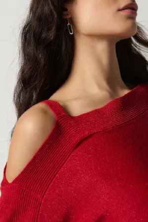 Sweater Knit One-Shoulder Top in Lipstick Red 234916 by Joseph Ribkoff