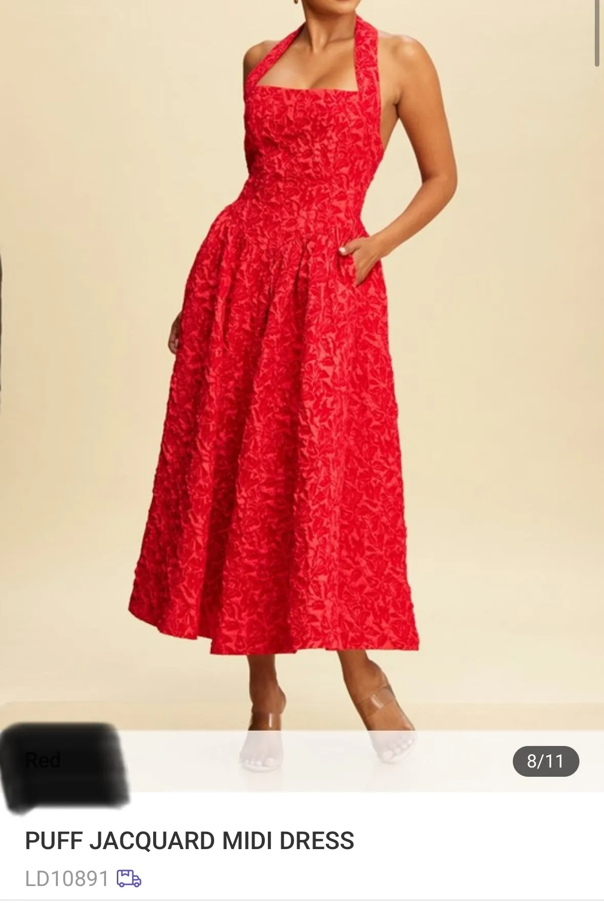 Timeless Grace Jacquard Midi  Dress (Red)